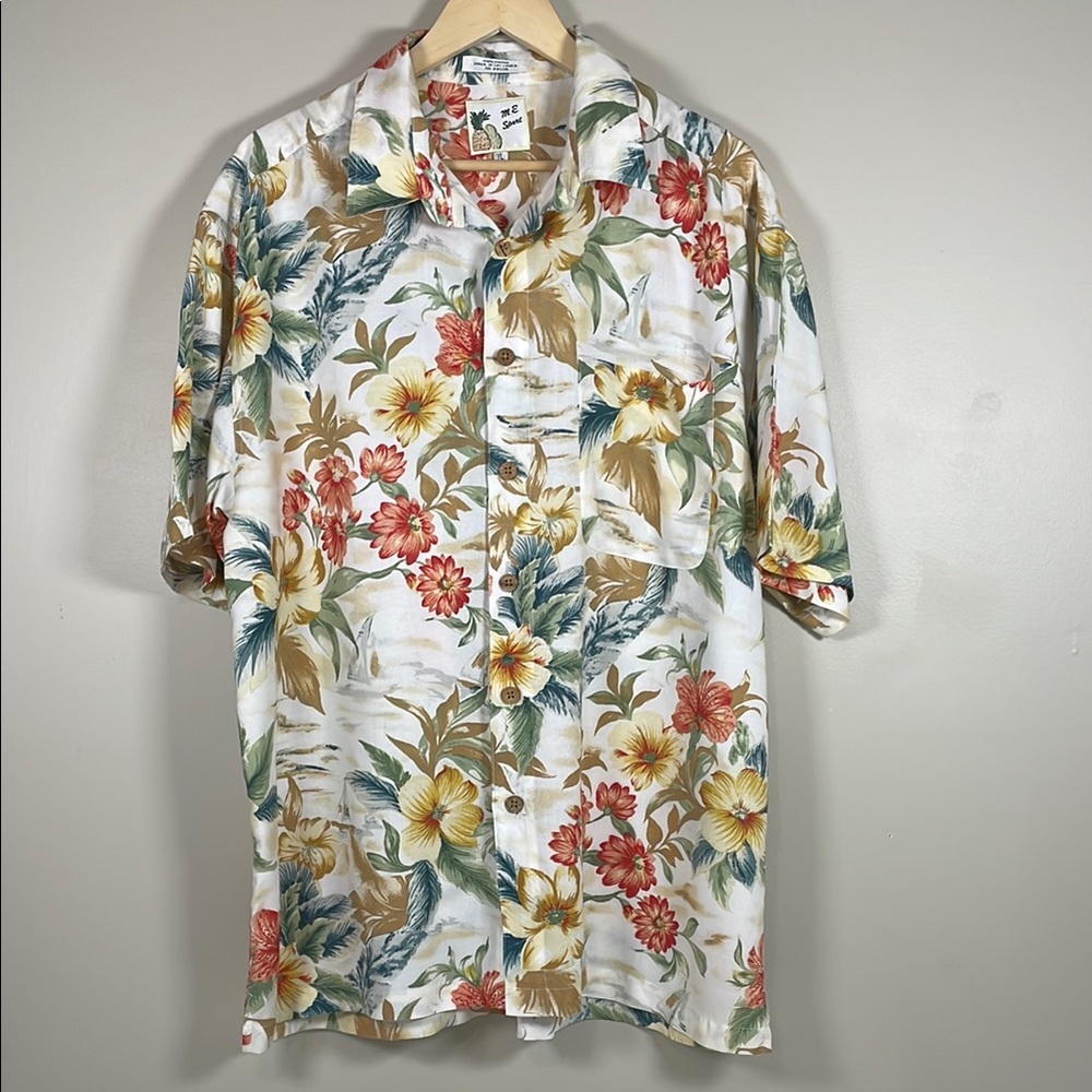 M.E.SPORT Men’s Vibrant Floral Print Hawaiian Short Sleeve Button Down‎ Cabana